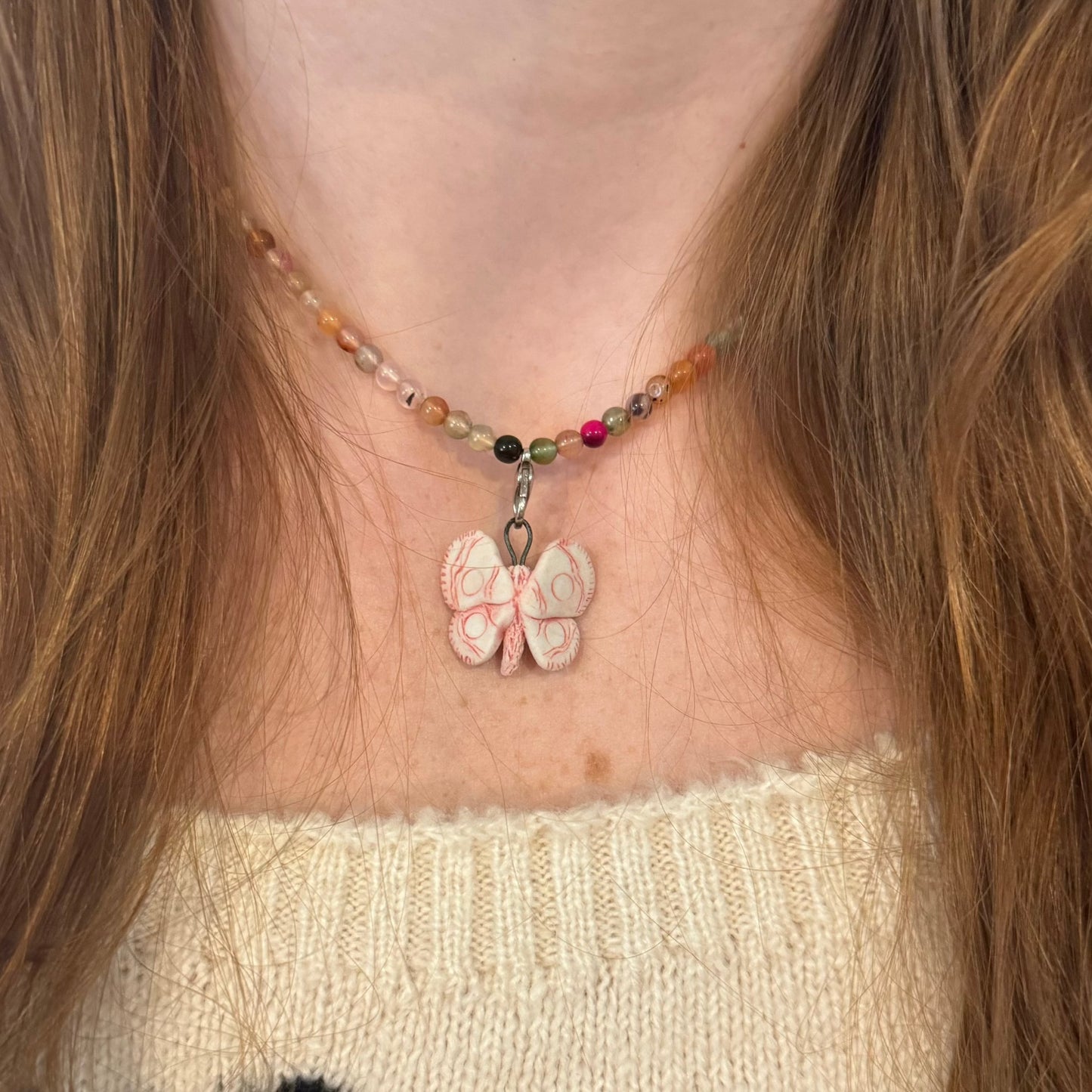 Porcelain Moth Charm with Pink